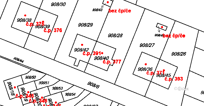 Malé Hoštice 377, Opava na parcele st. 908/40 v KÚ Malé Hoštice, Katastrální mapa