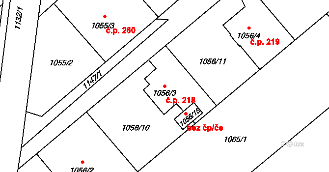 Darkovičky 218, Hlučín na parcele st. 1056/3 v KÚ Darkovičky, Katastrální mapa