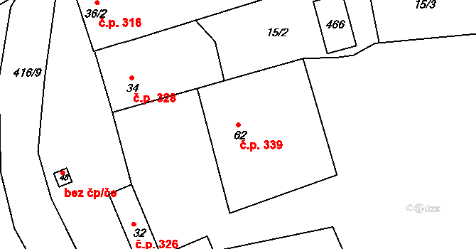 Javorovec 339, Mistřice na parcele st. 62 v KÚ Javorovec, Katastrální mapa