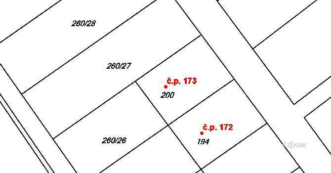 Nezdenice 173 na parcele st. 200 v KÚ Nezdenice, Katastrální mapa