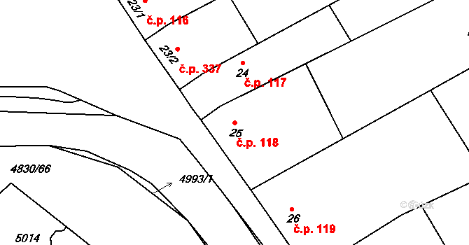 Boršice 118 na parcele st. 25 v KÚ Boršice u Buchlovic, Katastrální mapa