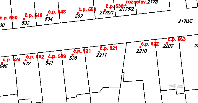 Nivnice 521 na parcele st. 2211 v KÚ Nivnice, Katastrální mapa