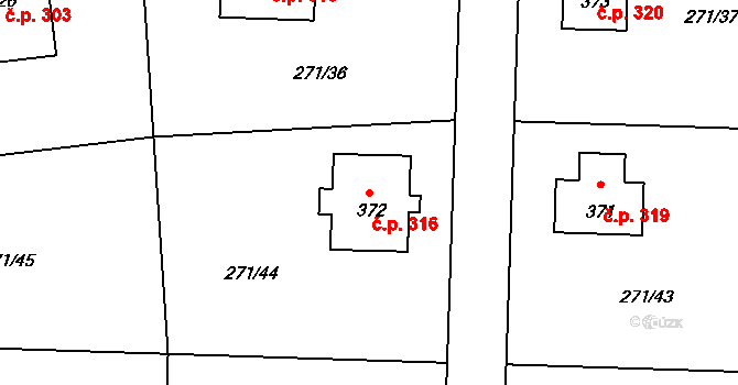 Minkovice 316, Šimonovice na parcele st. 372 v KÚ Minkovice, Katastrální mapa