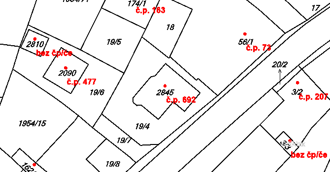 Litice 692, Plzeň na parcele st. 2845 v KÚ Litice u Plzně, Katastrální mapa