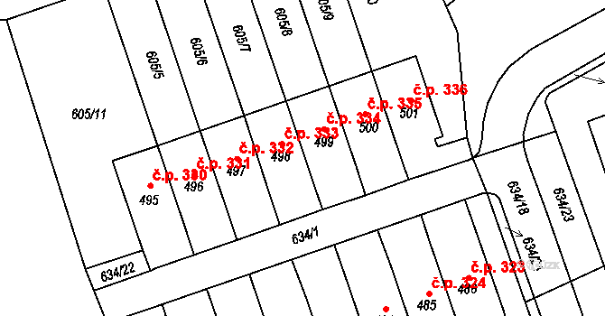 Hrochův Týnec 334 na parcele st. 499 v KÚ Hrochův Týnec, Katastrální mapa