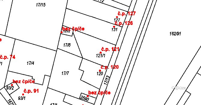 Lobeček 121, Kralupy nad Vltavou na parcele st. 121/1 v KÚ Lobeček, Katastrální mapa