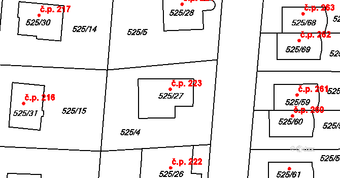 Jinočany 223 na parcele st. 525/27 v KÚ Jinočany, Katastrální mapa