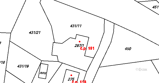 Kytlice 151 na parcele st. 297/1 v KÚ Falknov, Katastrální mapa