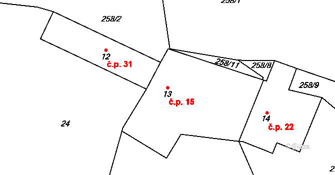 Hoštičky 15, Mochtín na parcele st. 13 v KÚ Hoštice u Mochtína, Katastrální mapa