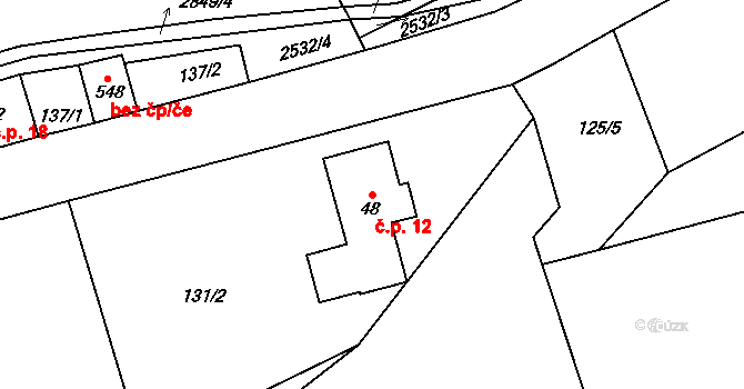Heřmánkovice 12 na parcele st. 48 v KÚ Heřmánkovice, Katastrální mapa