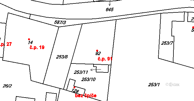 Lohenice 91, Přelouč na parcele st. 92 v KÚ Lohenice u Přelouče, Katastrální mapa