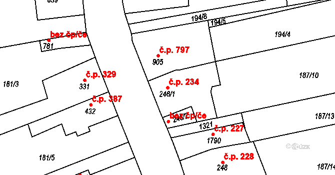 Svítkov 234, Pardubice na parcele st. 246/1 v KÚ Svítkov, Katastrální mapa