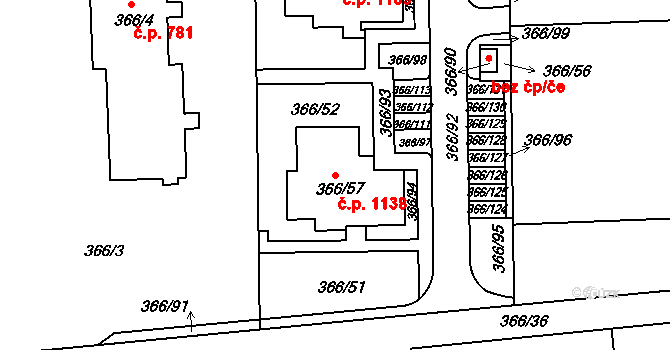 Letovice 1138 na parcele st. 366/57 v KÚ Letovice, Katastrální mapa