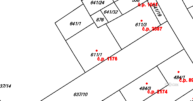 Nový Jičín 1176 na parcele st. 611/1 v KÚ Nový Jičín-Horní Předměstí, Katastrální mapa