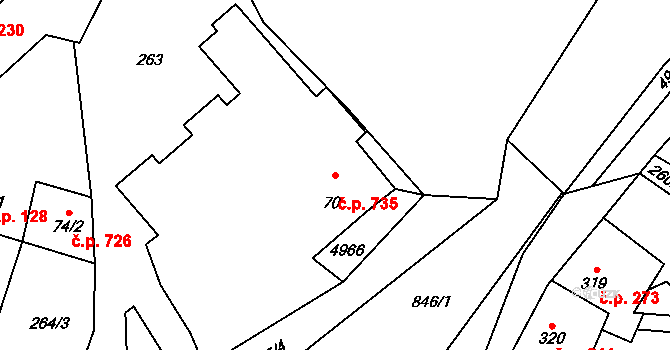 Černovice 735 na parcele st. 70 v KÚ Černovice u Tábora, Katastrální mapa
