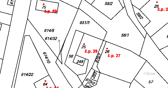 Krasoňov 29, Humpolec na parcele st. 25 v KÚ Krasoňov, Katastrální mapa