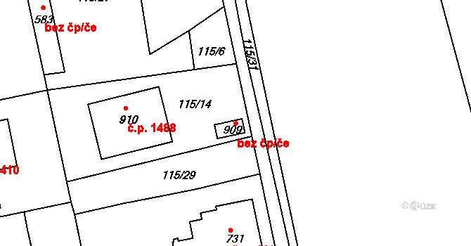 Rudná 89135547 na parcele st. 909 v KÚ Dušníky u Rudné, Katastrální mapa