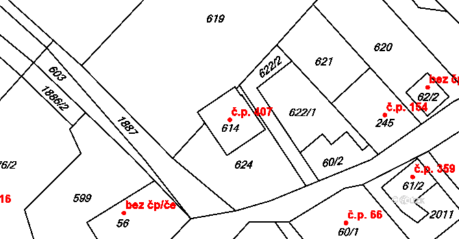 Milíkov 407 na parcele st. 614 v KÚ Milíkov u Jablunkova, Katastrální mapa