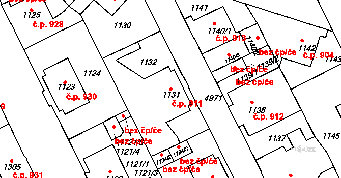 Louny 911 na parcele st. 1131 v KÚ Louny, Katastrální mapa