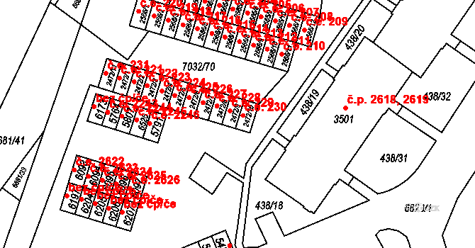 Žatec 230 na parcele st. 2472/10 v KÚ Žatec, Katastrální mapa