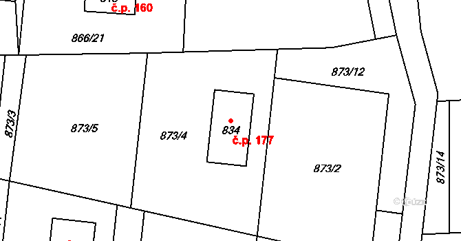 Dolní Sklenov 177, Hukvaldy na parcele st. 834 v KÚ Sklenov, Katastrální mapa
