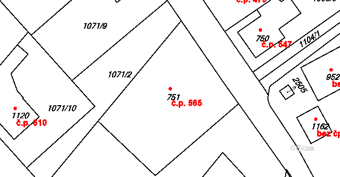 Vamberk 565 na parcele st. 751 v KÚ Vamberk, Katastrální mapa