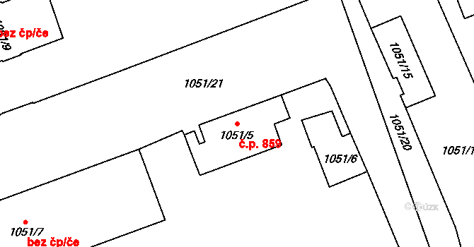Dobruška 859 na parcele st. 1051/5 v KÚ Dobruška, Katastrální mapa