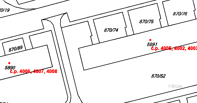 Kroměříž 4002,4003,4004,4005 na parcele st. 5891 v KÚ Kroměříž, Katastrální mapa