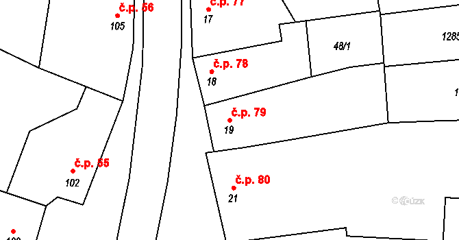 Ptení 79 na parcele st. 19 v KÚ Ptení, Katastrální mapa