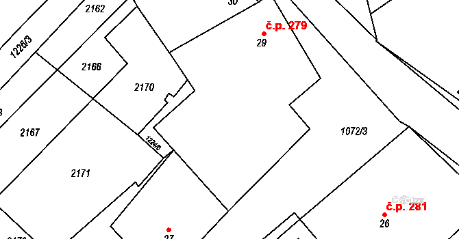 Chlupice 279, Hostěradice na parcele st. 29 v KÚ Chlupice, Katastrální mapa