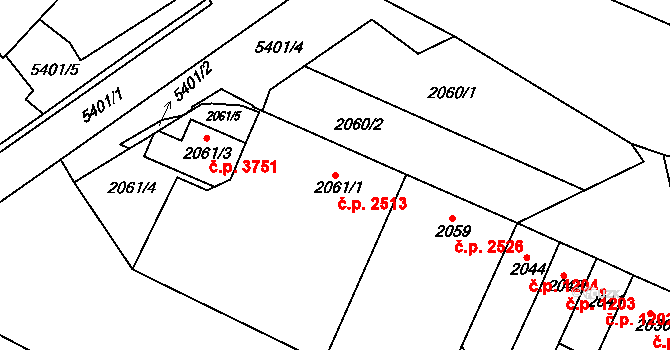 Znojmo 2513 na parcele st. 2061/1 v KÚ Znojmo-město, Katastrální mapa