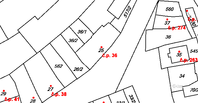 Přerov III-Lověšice 36, Přerov na parcele st. 25 v KÚ Lověšice u Přerova, Katastrální mapa