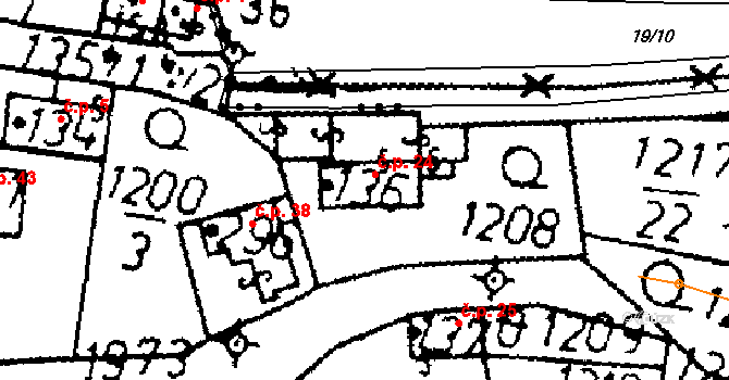 Račíněves 24, Kácov na parcele st. 136 v KÚ Kácov, Katastrální mapa