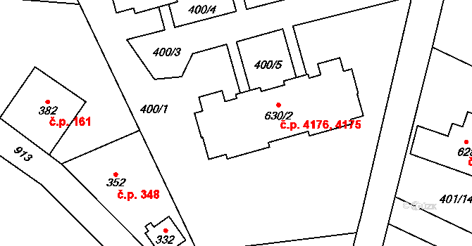 Kokonín 4175,4176, Jablonec nad Nisou na parcele st. 630/2 v KÚ Kokonín, Katastrální mapa