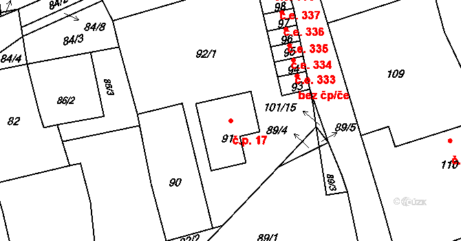 Pístov 17, Jihlava na parcele st. 91 v KÚ Pístov u Jihlavy, Katastrální mapa