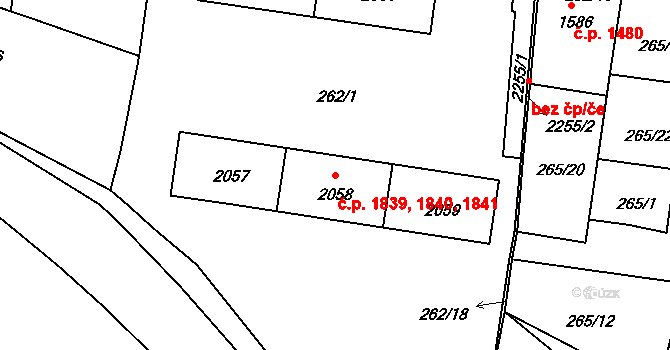 Nymburk 1839,1840,1841 na parcele st. 2058 v KÚ Nymburk, Katastrální mapa