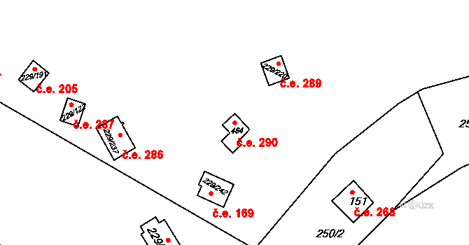 Hostěradice 290, Kamenný Přívoz na parcele st. 464 v KÚ Hostěradice, Katastrální mapa