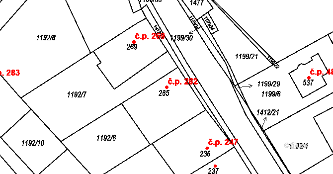 Zbraslav 282 na parcele st. 285 v KÚ Zbraslav na Moravě, Katastrální mapa