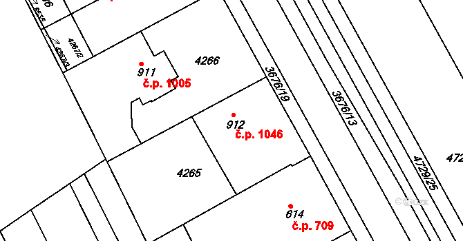Veselí nad Moravou 1046 na parcele st. 912 v KÚ Veselí-Předměstí, Katastrální mapa
