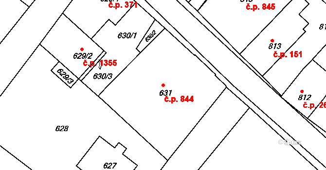 Rýmařov 844 na parcele st. 631 v KÚ Rýmařov, Katastrální mapa