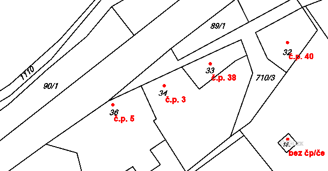 Hořešovice 3 na parcele st. 34 v KÚ Hořešovice, Katastrální mapa
