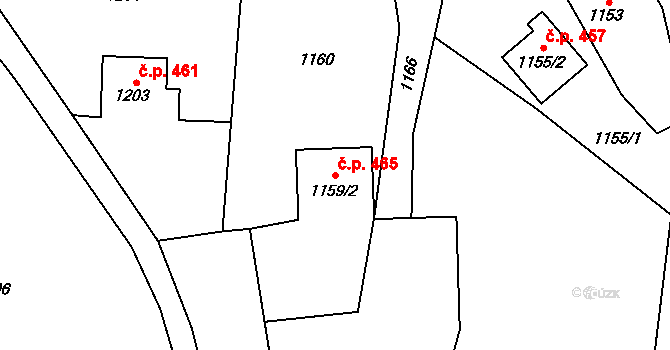 Staříč 465 na parcele st. 1159/2 v KÚ Staříč, Katastrální mapa