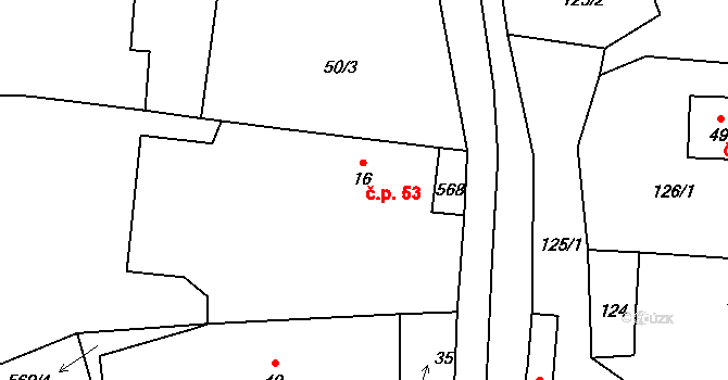 Lipina 53 na parcele st. 16 v KÚ Stachov u Šternberka, Katastrální mapa