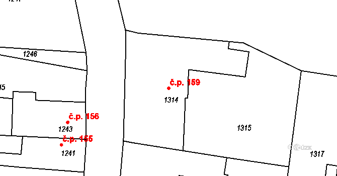 Mimoň IV 159, Mimoň na parcele st. 1314 v KÚ Mimoň, Katastrální mapa
