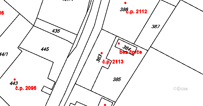Rožnov pod Radhoštěm 2113 na parcele st. 383 v KÚ Hážovice, Katastrální mapa
