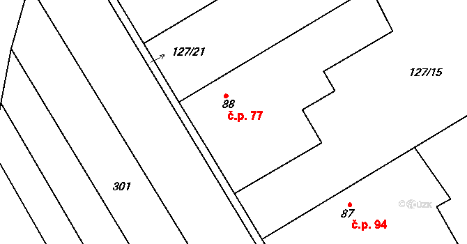 Červeněves 77, Smidary na parcele st. 88 v KÚ Červeněves, Katastrální mapa