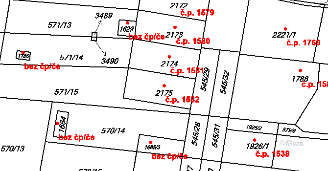 Hořice 1582 na parcele st. 2175 v KÚ Hořice v Podkrkonoší, Katastrální mapa