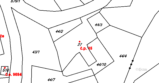 Děčín XXVII-Březiny 15, Děčín na parcele st. 27 v KÚ Březiny u Děčína, Katastrální mapa