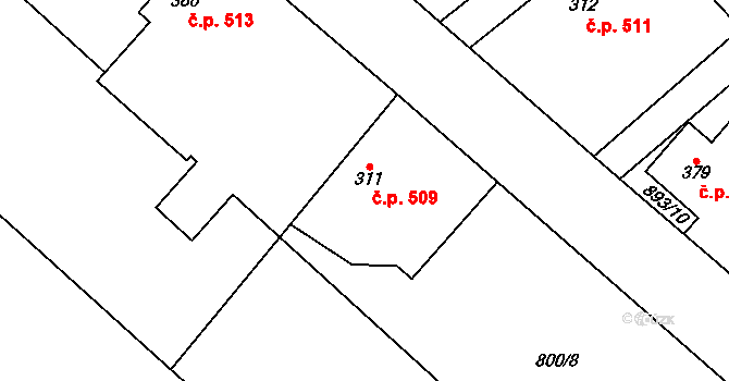 Ledkov 509, Kopidlno na parcele st. 311 v KÚ Kopidlno, Katastrální mapa