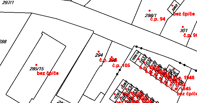 Všebořice 104, Ústí nad Labem na parcele st. 294 v KÚ Všebořice, Katastrální mapa